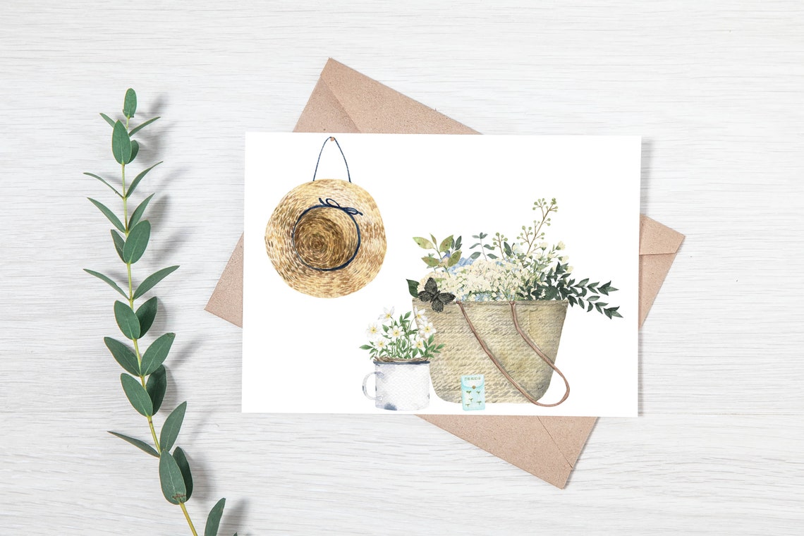 Straw Hat Market Tote Wildflowers Watercolor Garden Decor Poster - Image 3