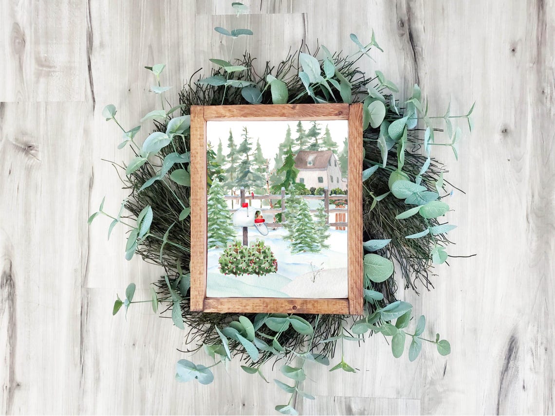 Winter Mailbox Wall Art Woodland Landscape Sign 5x7 8x10 85x11 11x14 16x20 Seasonal Watercolor Country Decor Diy Home Decor - Image 3