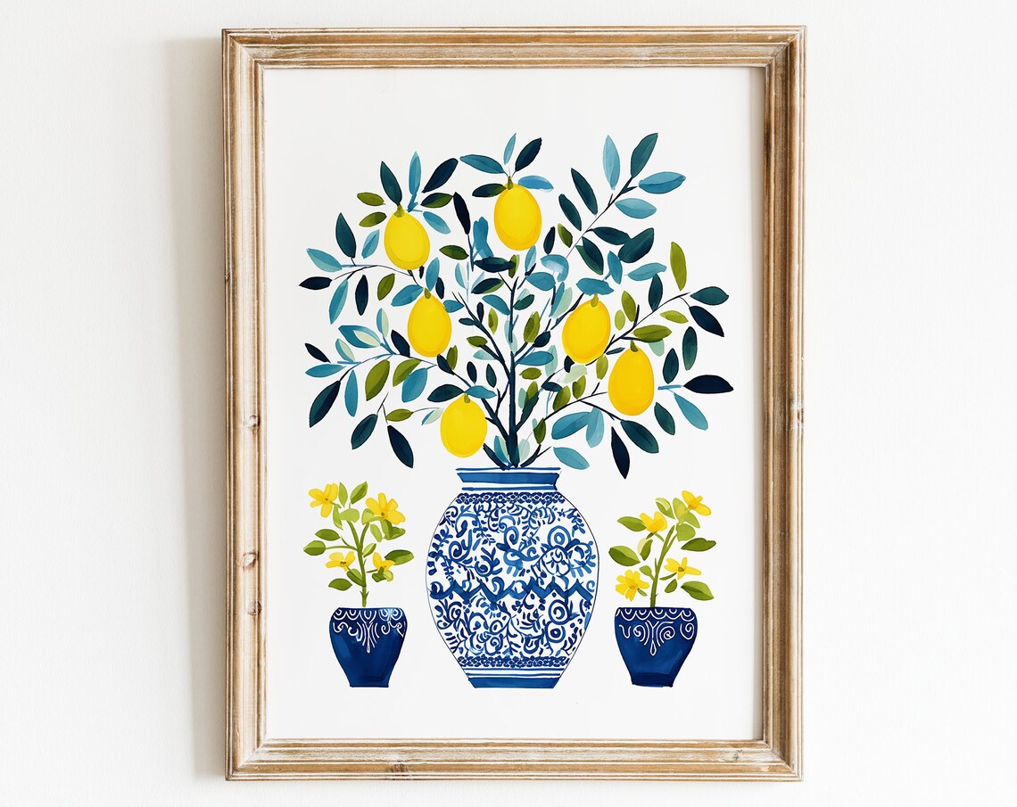 Lemon and Olive Vase, Bohemian Farmhouse Art Print