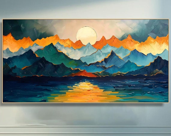 Original Oil Painting On Mountain Painting 3d Textured Wall Art Vibrant Sunrise Landscape Art Extra Large Living Room Wall Art