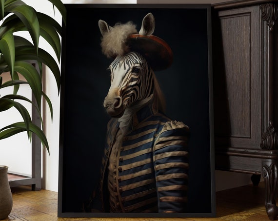 Mr Stripe Zebra Pirate Portrait Altered Animal Wall Art Quirky Decor