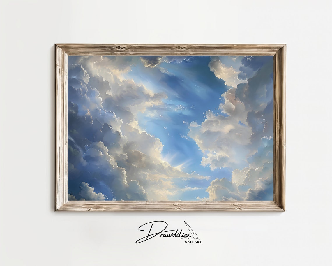 Cloud Wall Art Soft Tone Cloudy Painting Cloudy Sky Art Pastel Sky Artwork Cloud Art Blue Sky Print Nursery Art Decor