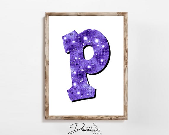 Disco Indigo Letter P Print Purple Trendy Personalized Monogram Wall Art Disco Cowgirl Dorm Decor Preppy Poster Teen Room