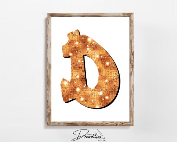 Disco Orange Letter D Print Orange Trendy Personalized Monogram Wall Art Disco Cowgirl Dorm Decor Preppy Poster Teen Room