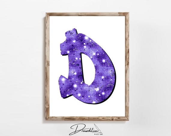 Disco Indigo Letter D Print Purple Trendy Personalized Monogram Wall Art Disco Cowgirl Dorm Decor Preppy Poster Teen Room