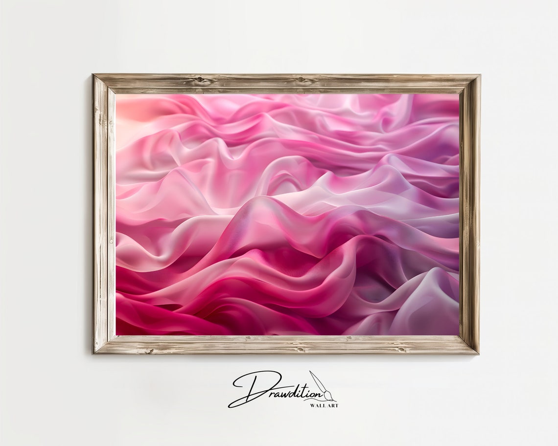 Blush Pink Silk Waves Flowing Fuchsia Dreamy Romantic Abstract Print