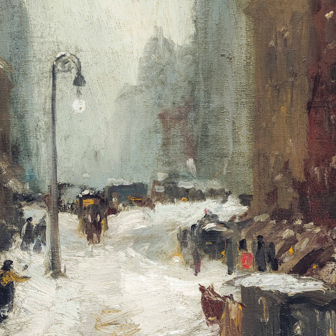 Vintage Snowy City Street Horse Carriage Winter Oil Painting Poster - Image 3