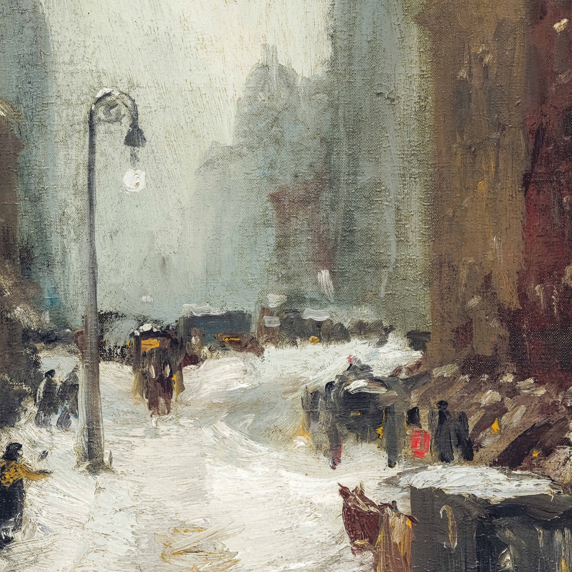 Vintage Winter Cityscape Painting New York Painting Cityscape Art Print Cityscape Wall Art Winter Painting - Image 3