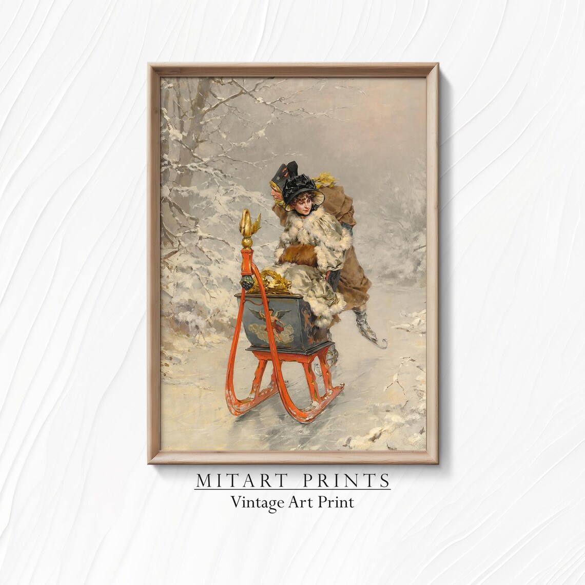Romantic Winter Sleigh Ride Couple Vintage Oil Painting Art Print