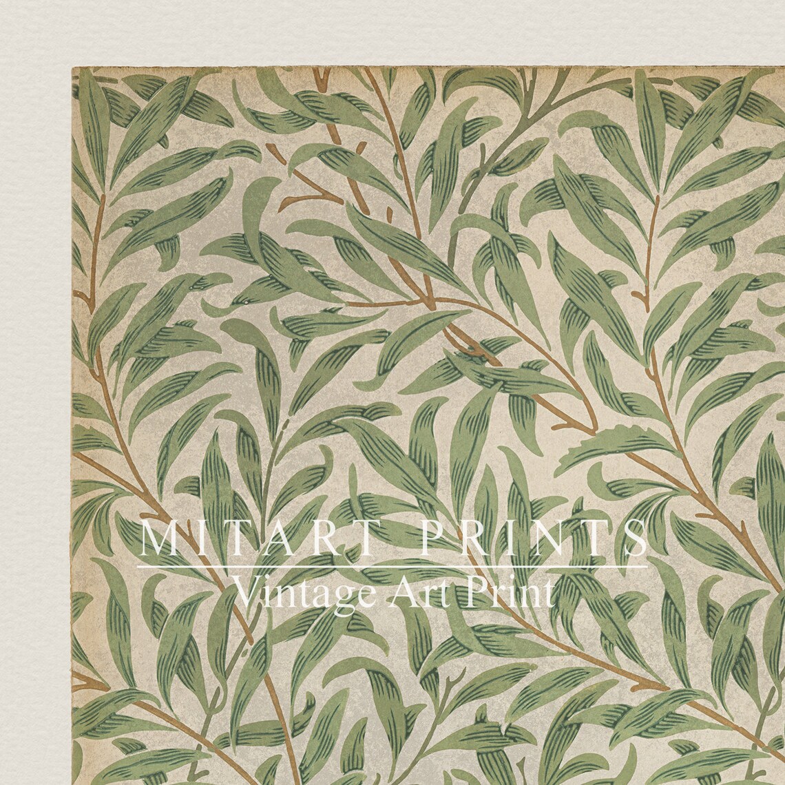 Vintage Green Leaf Pattern Art Print, Neutral Decor - Image 4