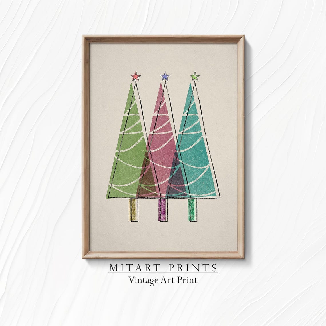 Three Overlapping Watercolor Christmas Trees Pastel Art Print