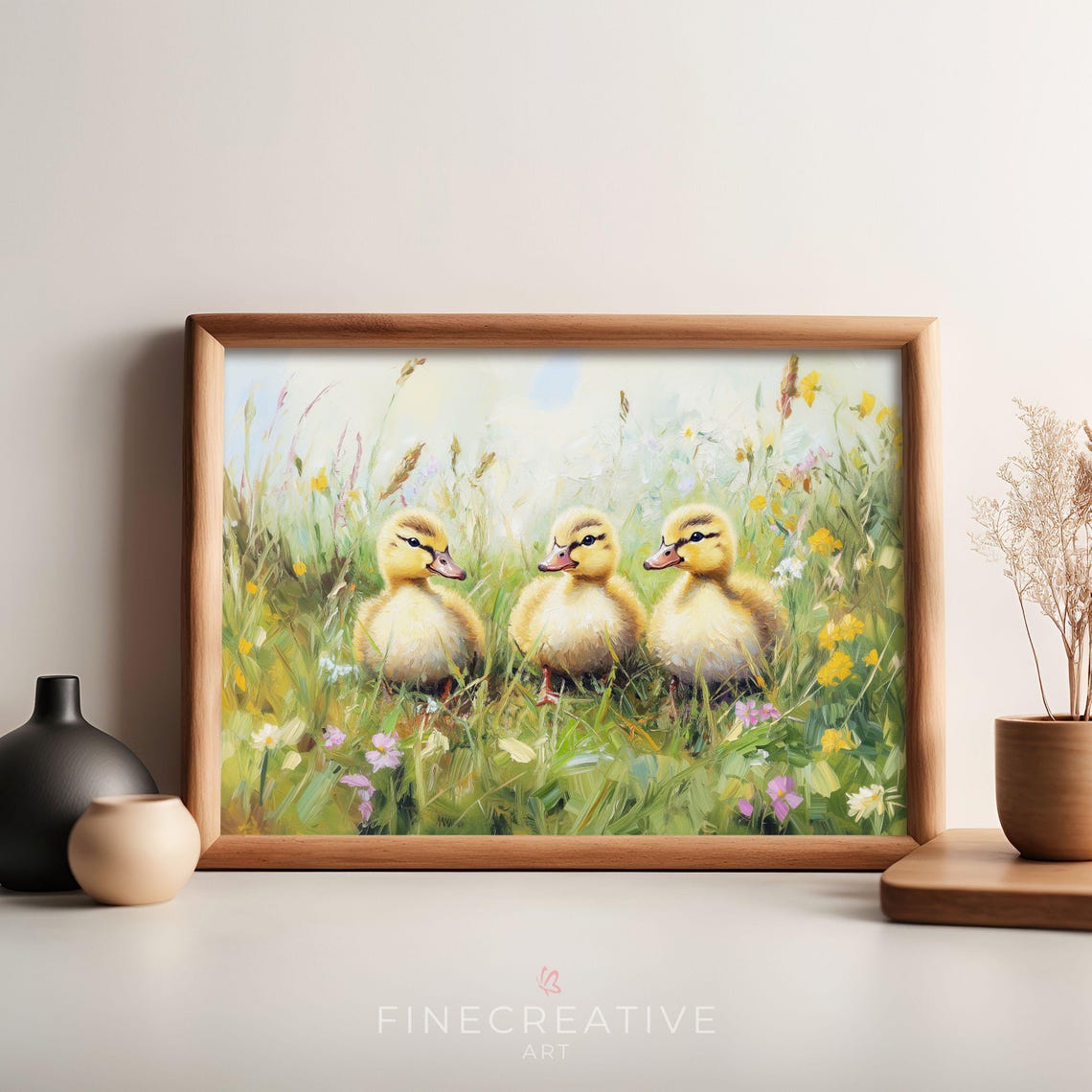 Three Ducklings In Wildflower Meadow Spring Cute Baby Duck Print - Image 4