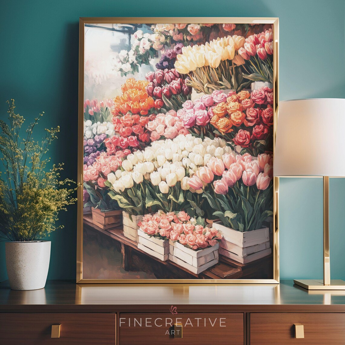 Flower Market Stall Overflowing With Colorful Tulips Wall Art - Image 4
