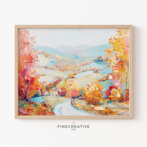 Autumn Valley Rolling Hills Pastel Fall Landscape Painting Poster