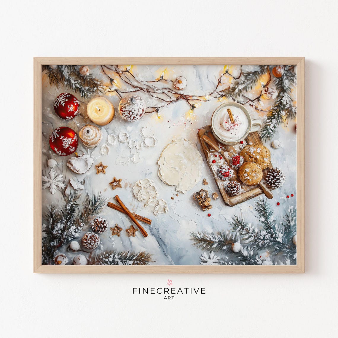 Cozy Christmas Flat Lay with Cocoa Cookies and Candles Poster