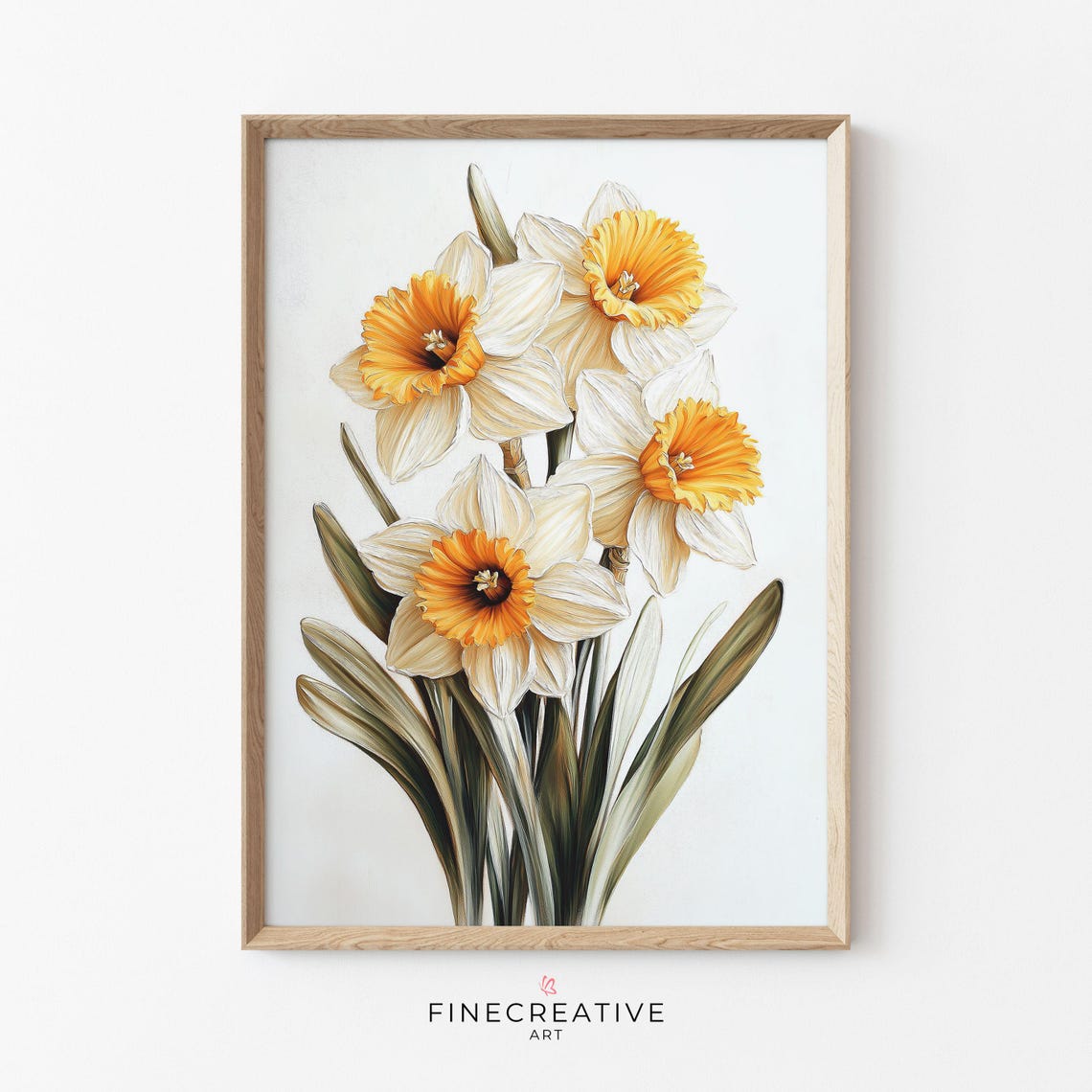 Daffodil Botanical Painting White Orange Blooms Spring Poster