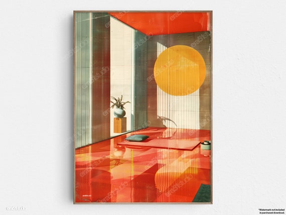 Yoga Studio Serenity Original Midcentury Modern Minimalist Wall Art