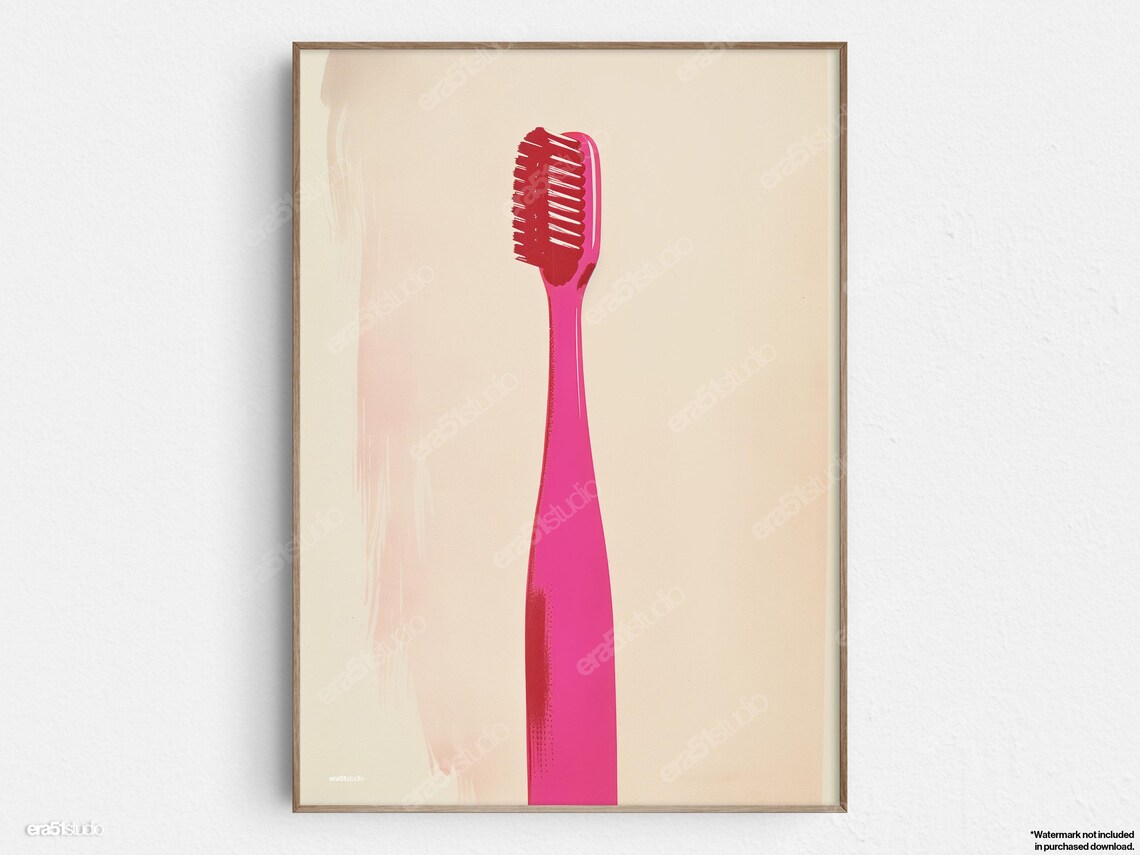 Hot Pink Toothbrush, Minimalist Mid-Century Modern Art Print