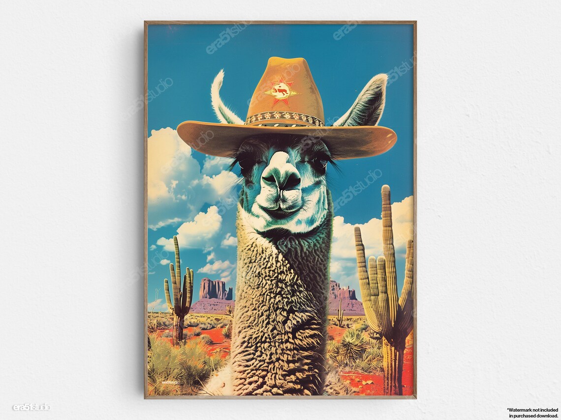 Joshua Tree Desert Llama Cowboy Poster Print