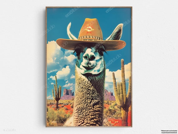 Joshua Tree Desert Llama Cowboy Poster Print