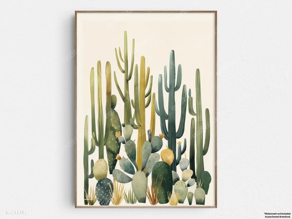 Desert Flora Illustration Original Midcentury Modern Minimalist Wall Art