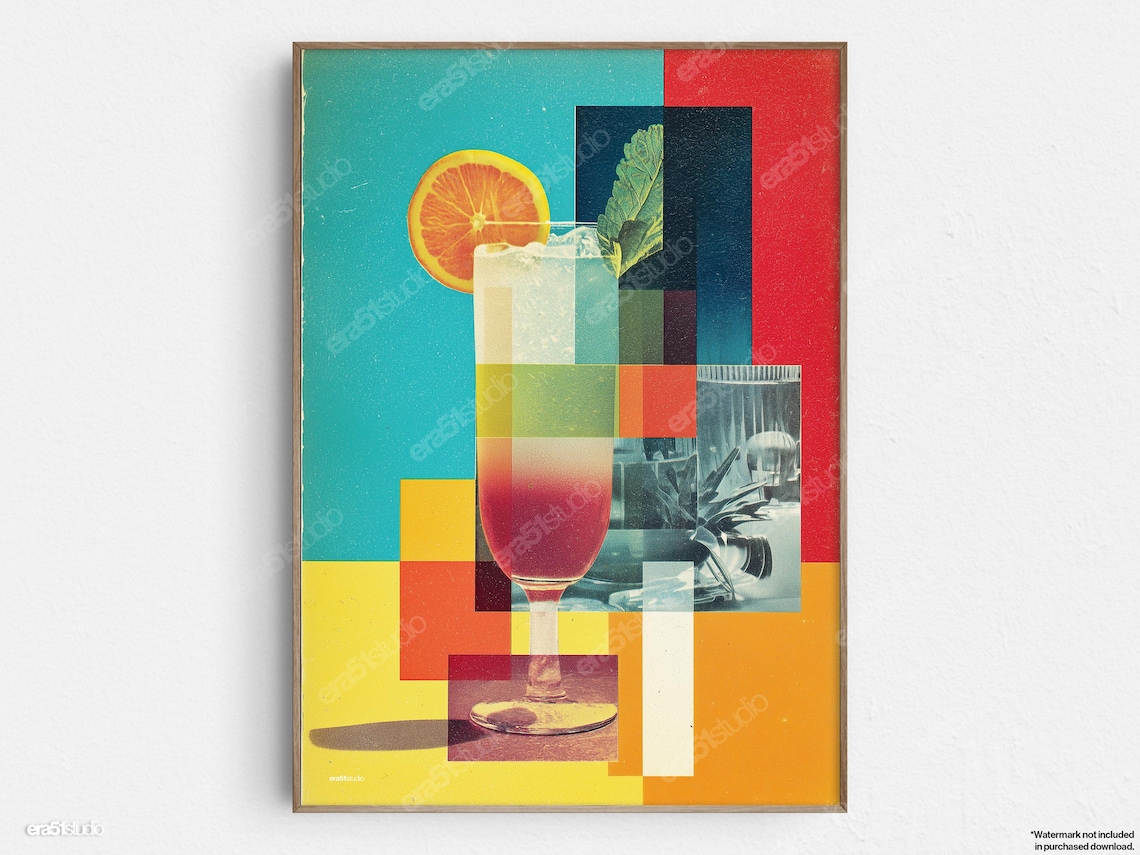 Tropical Cocktail Glass Geometric Bauhaus Colorful Bar Poster