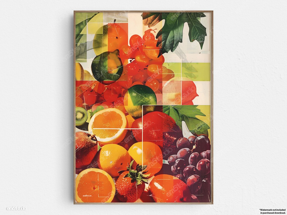 Citrus Medley Collage, Mid-Century Modern Art Print