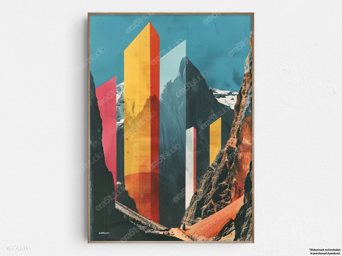 Geometric Mountainscape Colorful Midcentury Modern Landscape Poster