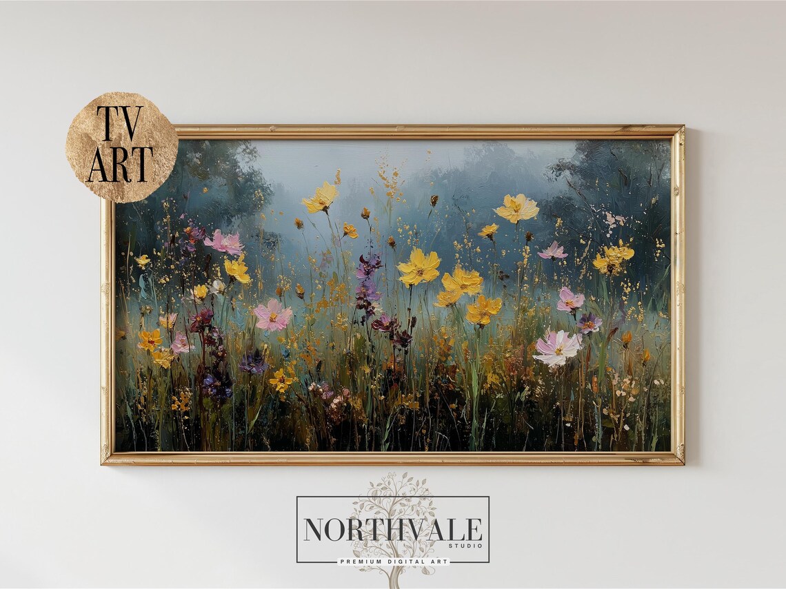 Samsung Frame Tv Art Autumn Meadow Floral Oil Painting