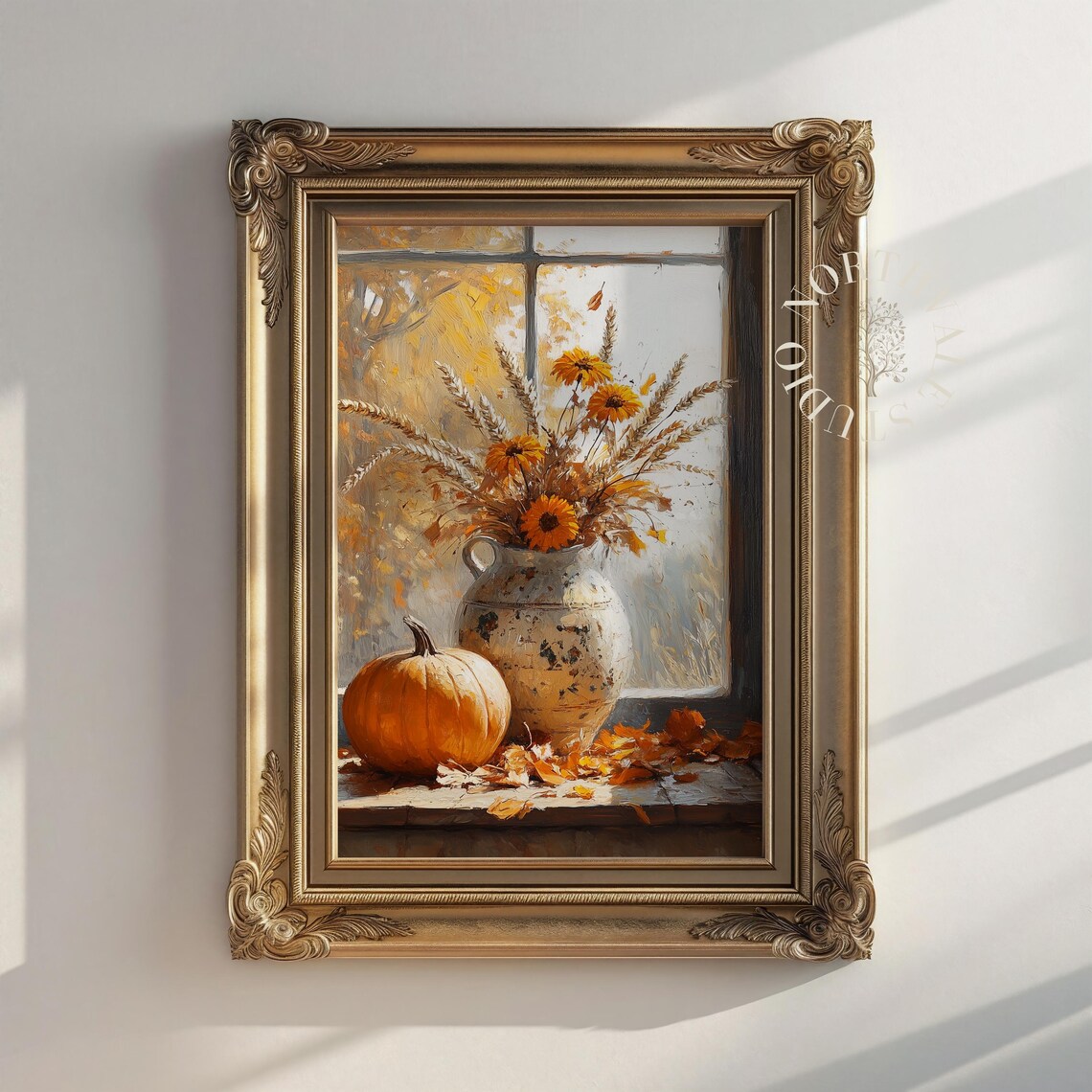 Rustic Autumn Pumpkin Print Set, Cosy Cottage Window