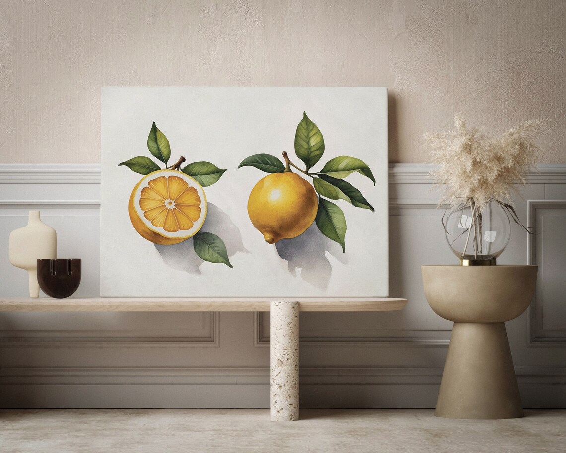 Fresh Watercolor Lemons Print with Half and Whole Fruit on Cream - Image 2
