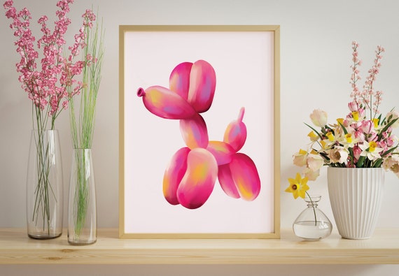 Retro Balloon Dog Print, Pink Bedroom Decor
