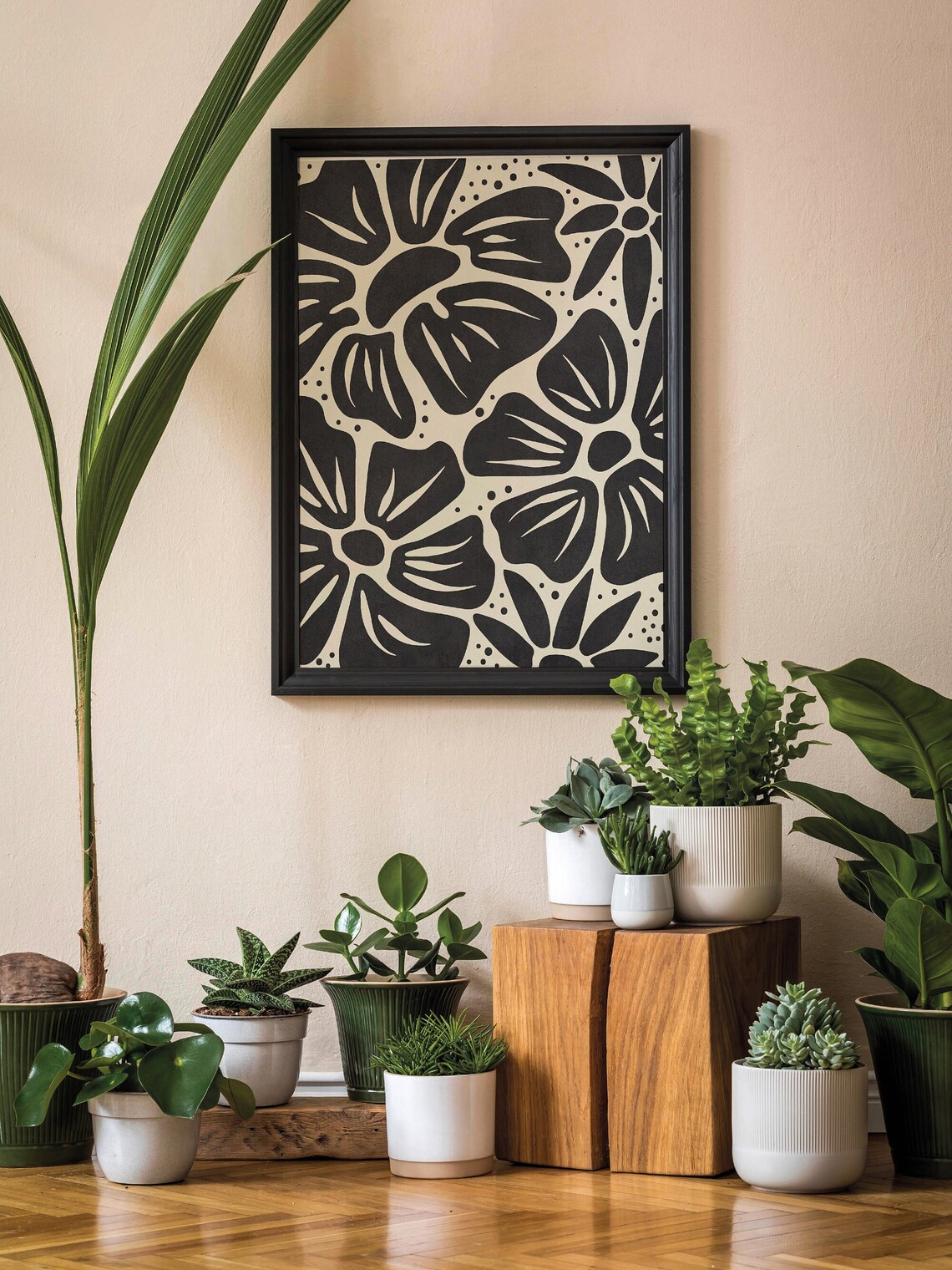 Black and White Abstract Floral Art Print