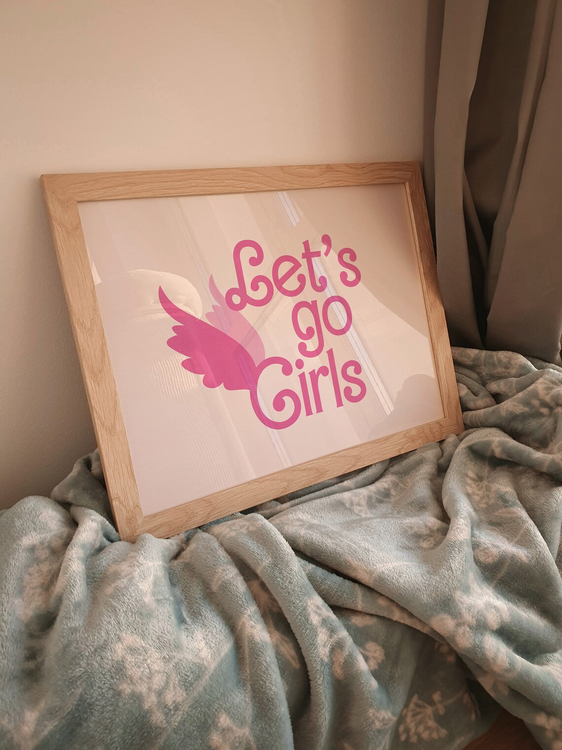 Let's Go Girls Pink Angel Wings Coquette Style Horizontal Wall Art - Image 2