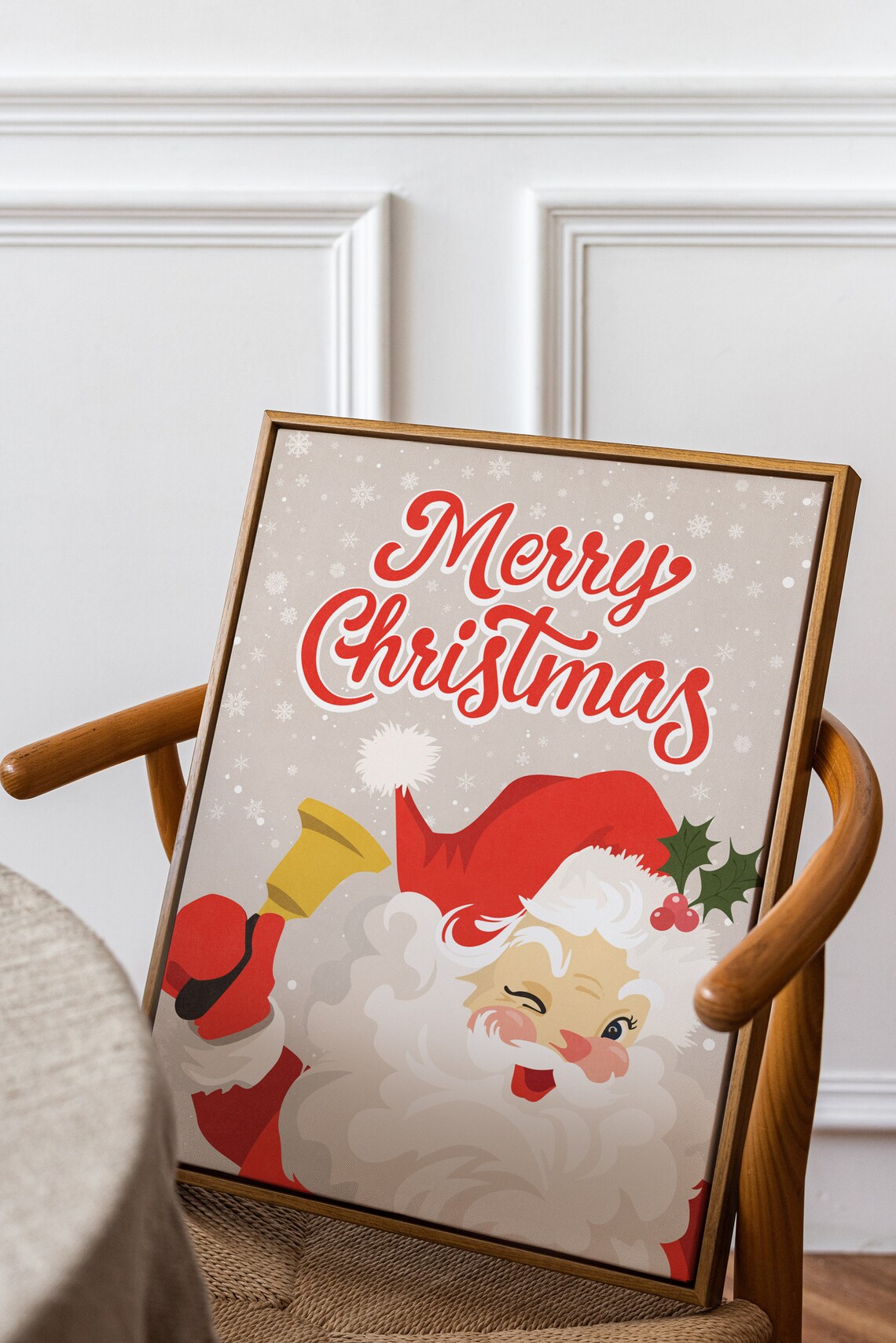 Retro Santa Claus Ringing Bell Merry Christmas Holiday Cheer Wall Art - Image 3