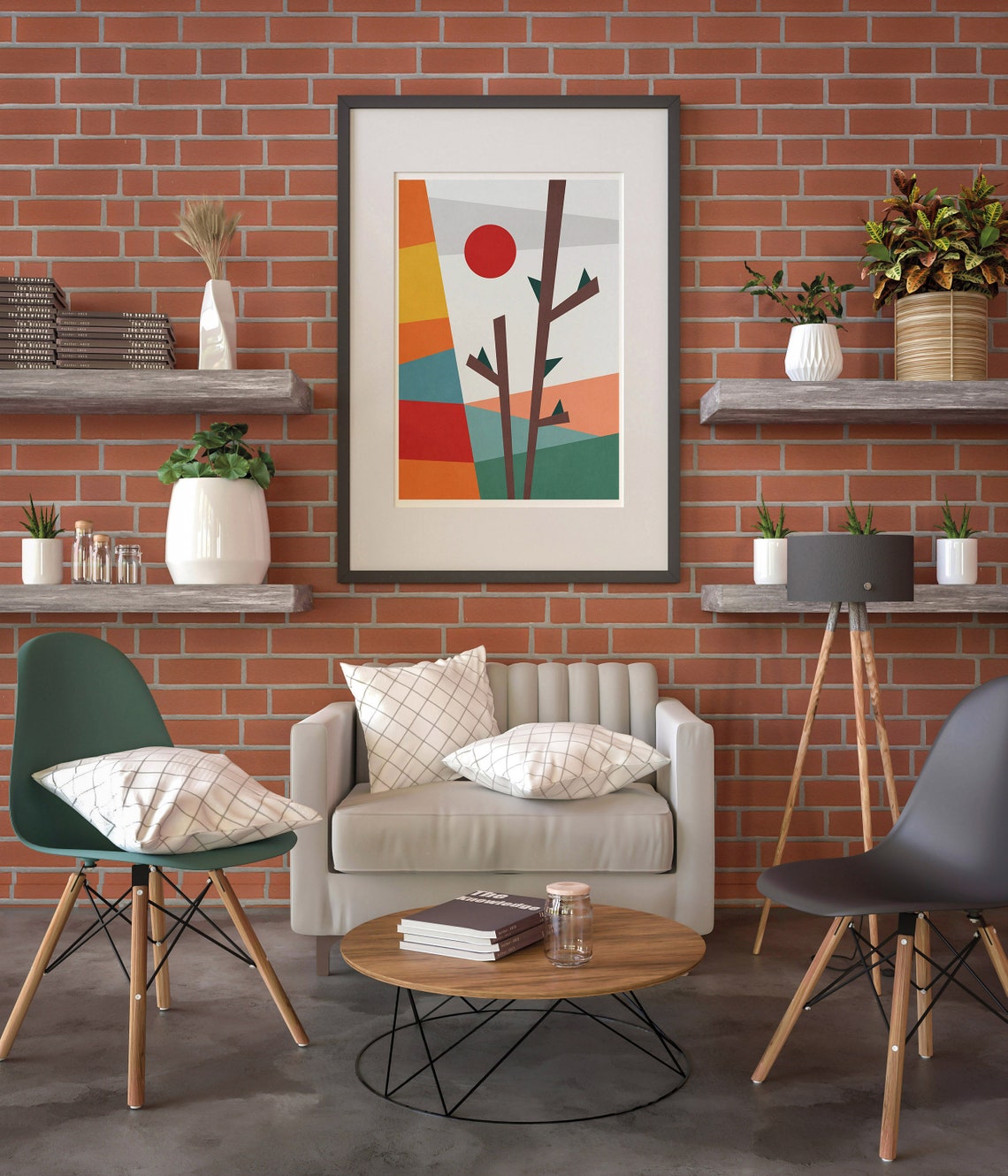 Colorful Geometric Tree Sun Modern Abstract Home Decor Wall Art - Image 2