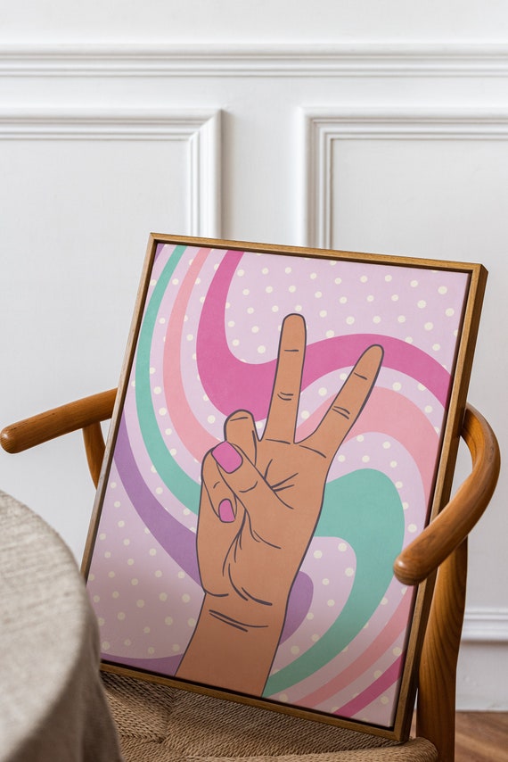 Purple Peace Sign Preppy Poster Preppy Aesthetic Y2k Room Decor Soft Girl Aesthetic Trendy Wall Art Colorful Room Decor Retro Poster Art