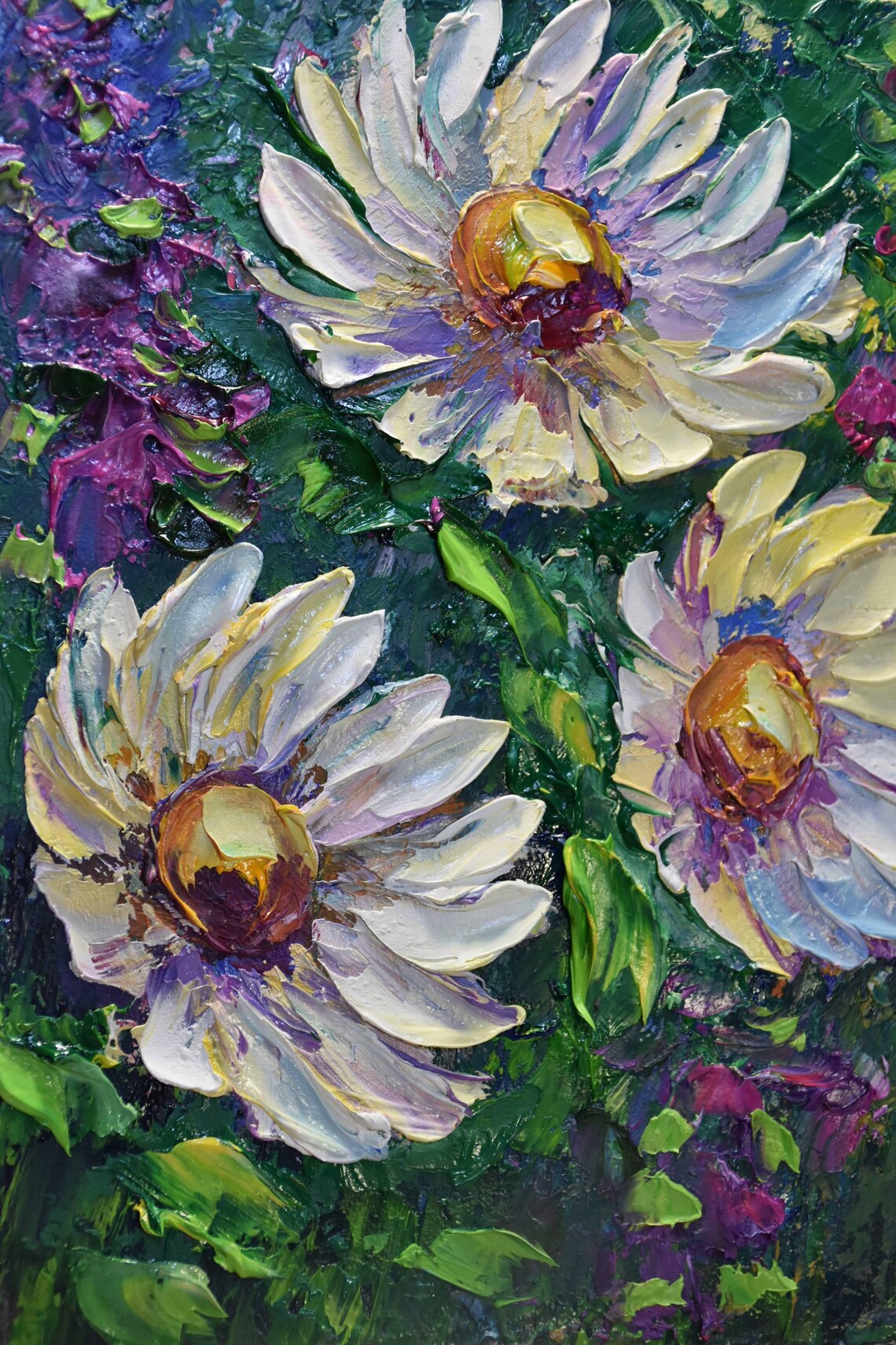White Daisies Close Up Field Flowers Oil Painting Floral Poster - Image 3