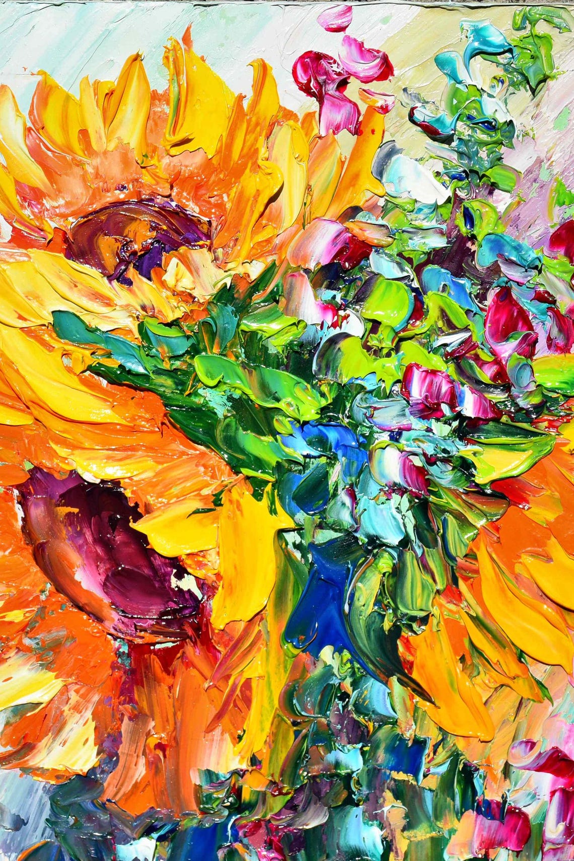 Landscape With Sunflowers Small Wall Art Sunflower Painting Summer Painting Sunflowers Wall Art Wildflowers Painting Painting Original Oil - Image 5