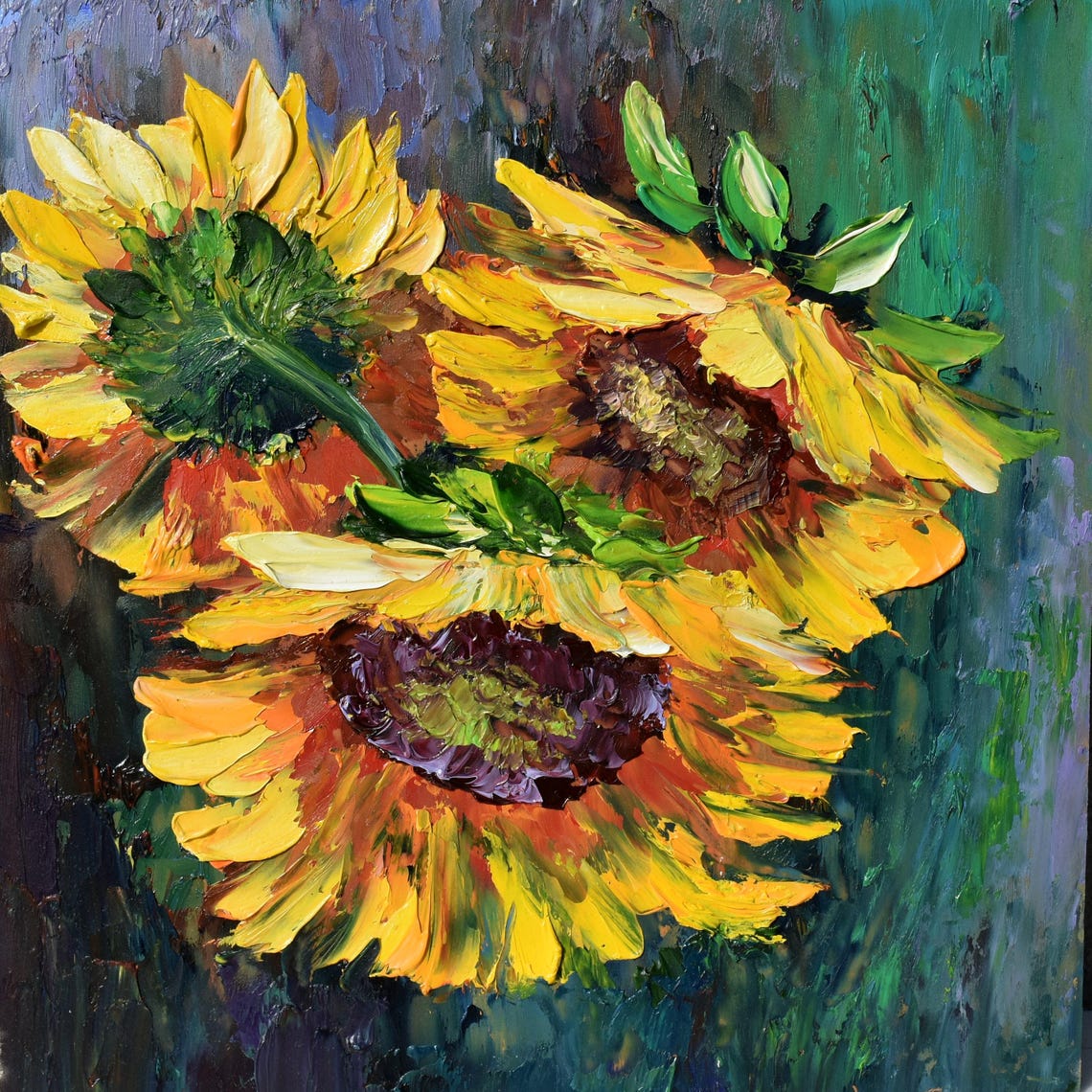 Sunflowers Painting Small Wall Art Sunflower Artwork 8x8 Painting Wildflowers Oil Art Palette Knife Art Painting Original Impasto Painting