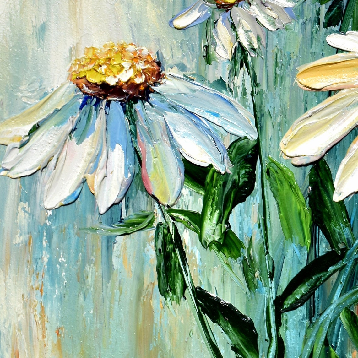 White Flower Art Daisy Wall Art Flowers Painting White Daisies Art Chamomile Oil Painting Flowers Impasto Knife Oil Painting Meadow Painting - Image 5