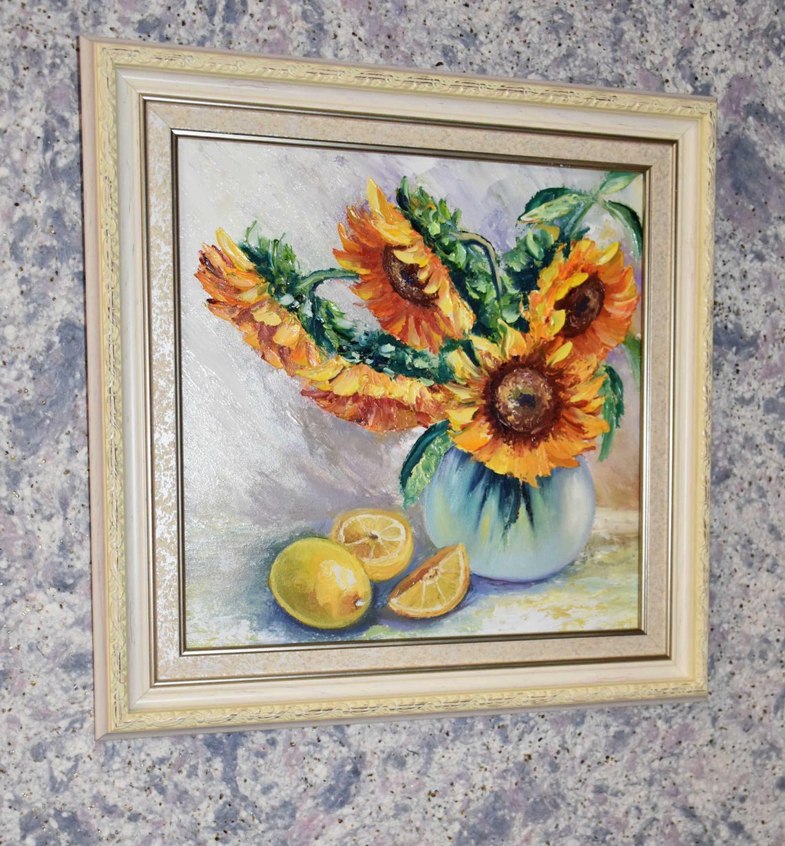 Sunflower Painting Lemon Painting Kitchen Art Food Citrus Art Kitchen Still Life Art Sunflower Art Textured Painting Floral Painting Sun - Image 3
