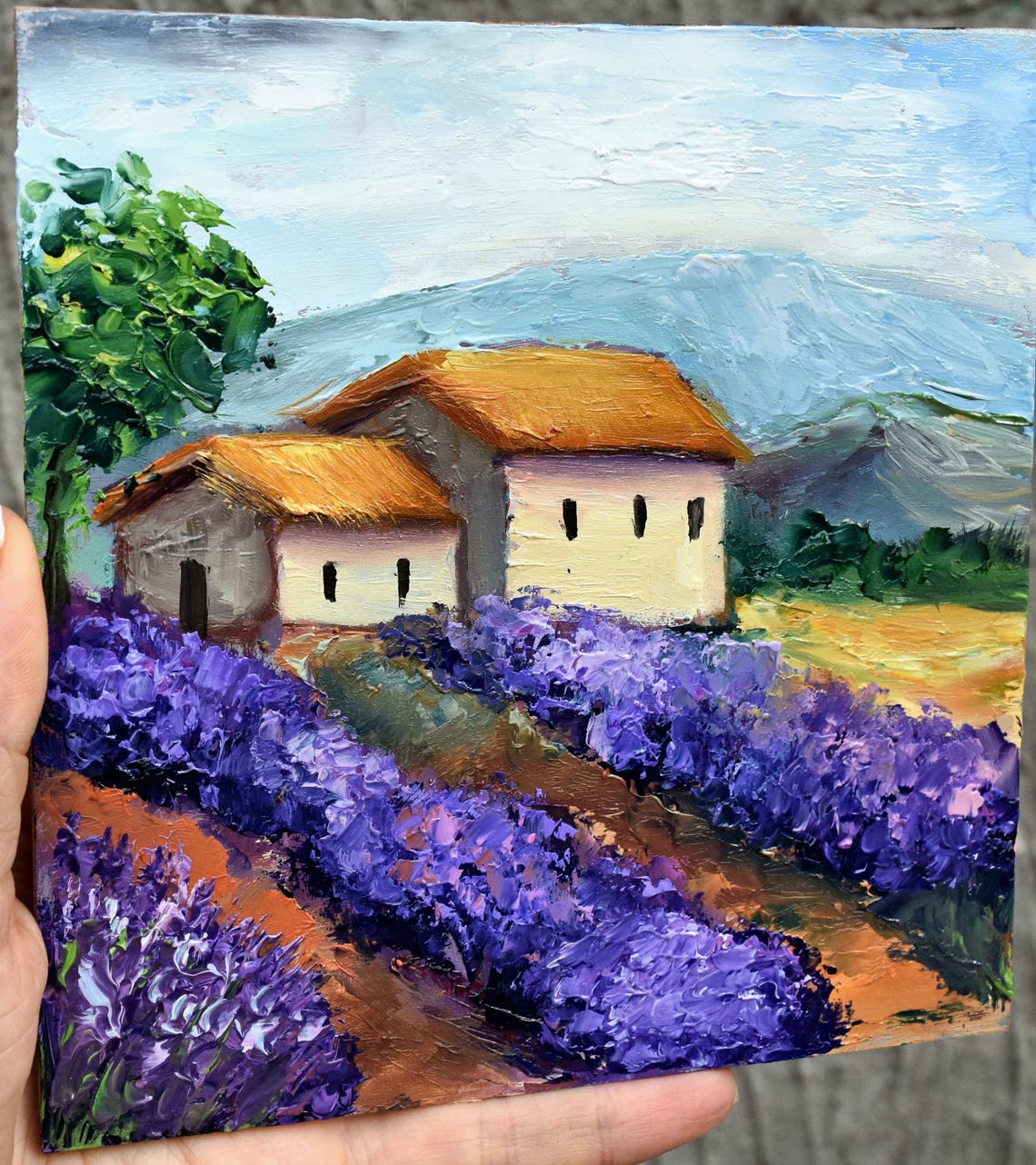 Lavender Painting Miniature Painting Impasto Painting Wildflowers Oil Art Landscape Painting Flower Oil Painting Purple Flowers Art Painting