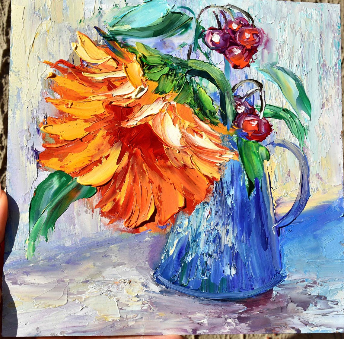 Sunflowers Painting Small Wall Art Impasto Oil Painting Sunflowers Art Palette Knife Art Wildflowers Oil Art Floral Oil Painting Yellow