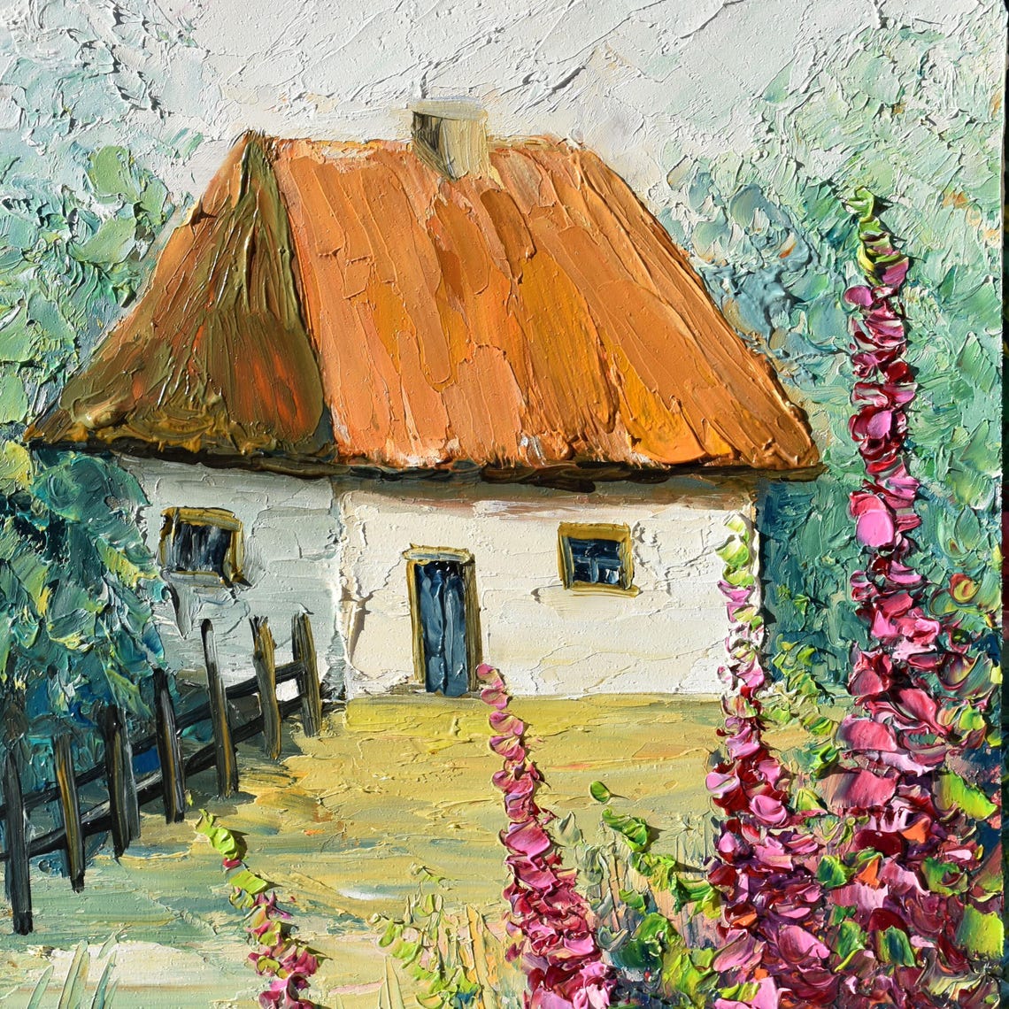 Ukrainian Art Ukrainian House Summer Landscape Art Impasto Flowers Wall Art Garden Flowers Art Ukrainian House Art Textured Painting Summer - Image 5