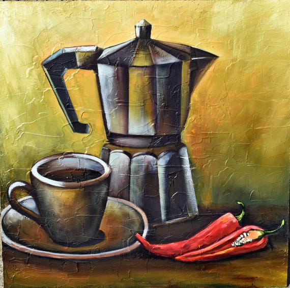 Coffee Painting Cup Of Coffee Painting For Kitchen Coffee Wall Art Still Life Painting Kitchen Wall Art Coffee Shop Decor Coffee Art Coffee