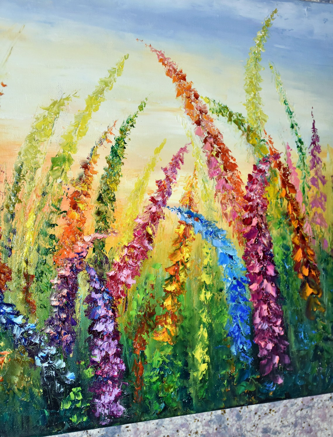 Meadow Flowers Art Lupine Flower Fields Wildflowers Painting Impasto Painting Landscape Oil Palette Knife Art 3d Oil Painting Flowers Painti - Image 4