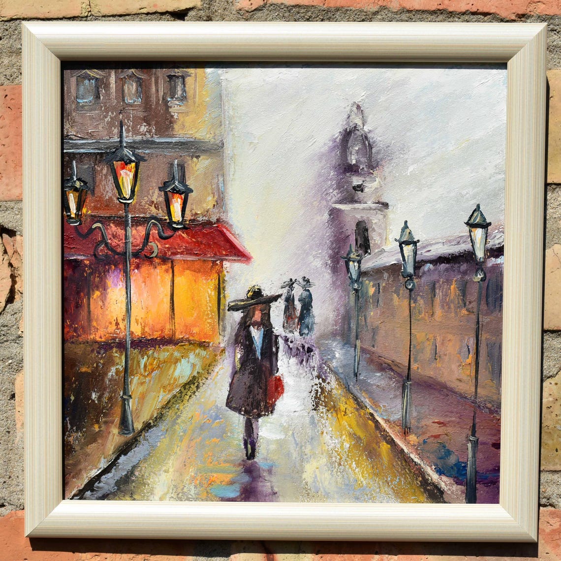 Woman White Hat City Street Stroll Urban Summer Painting Poster - Image 5