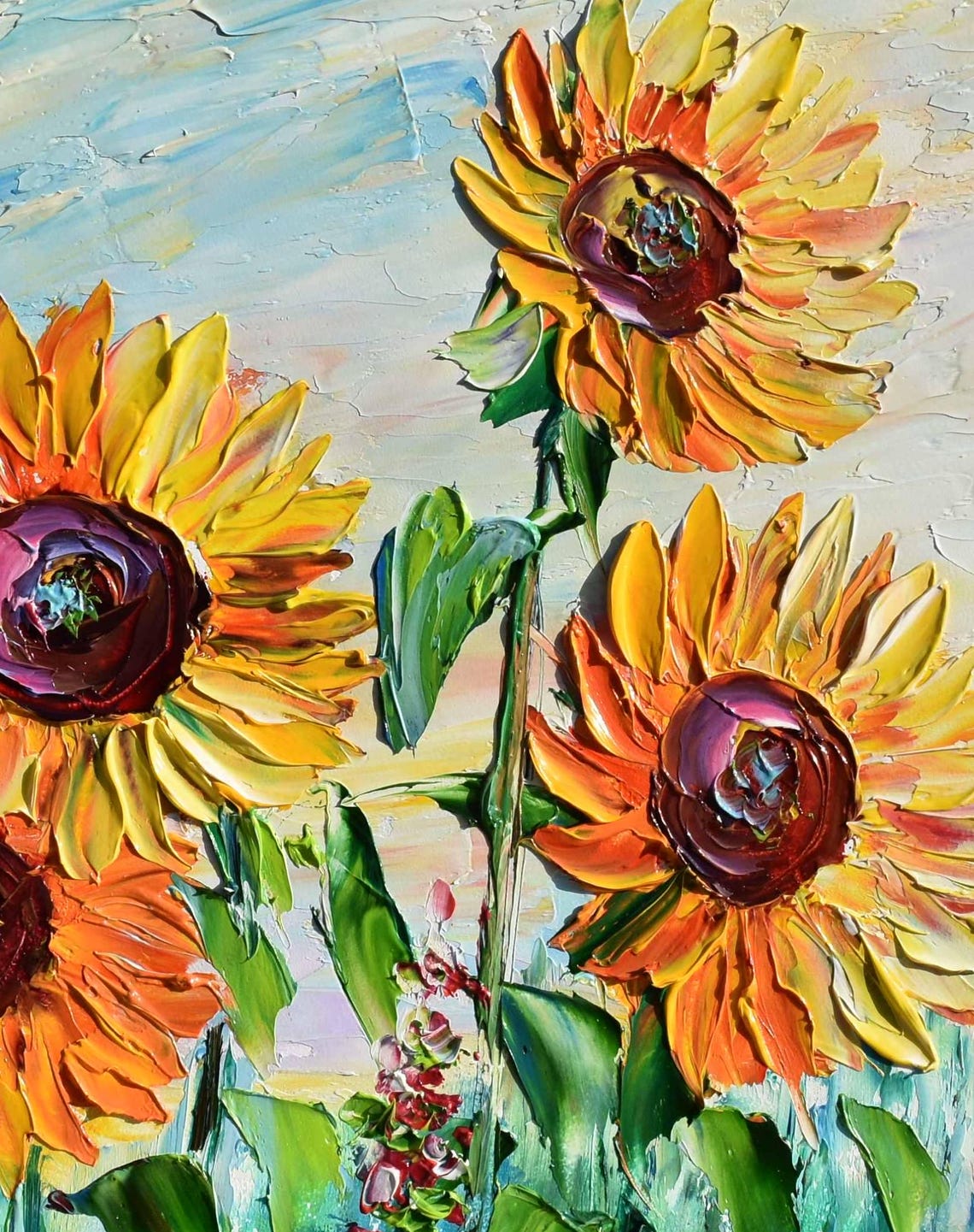 Sunflower Painting Landscape Painting Sunflower Art Purple Wildflowers Art Meadow Flowers Art Yellow Flower Art Flower Oil Painting Floral - Image 4