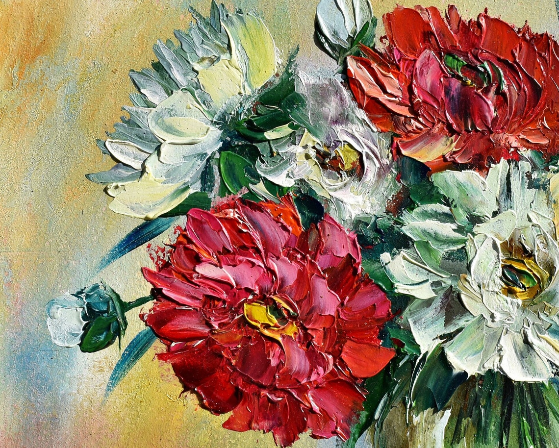Peony Oil Painting Abstract Flower Pink Original Peony Art Flower Oil Painting Pink Peonies Oil Still Life Painting Pink Floral Wall Art - Image 4